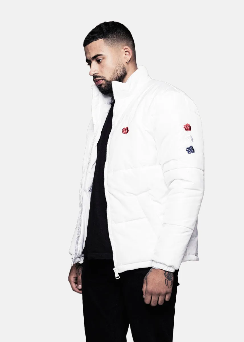 TRIPLE ROSE PUFFER JACKET - WHITE