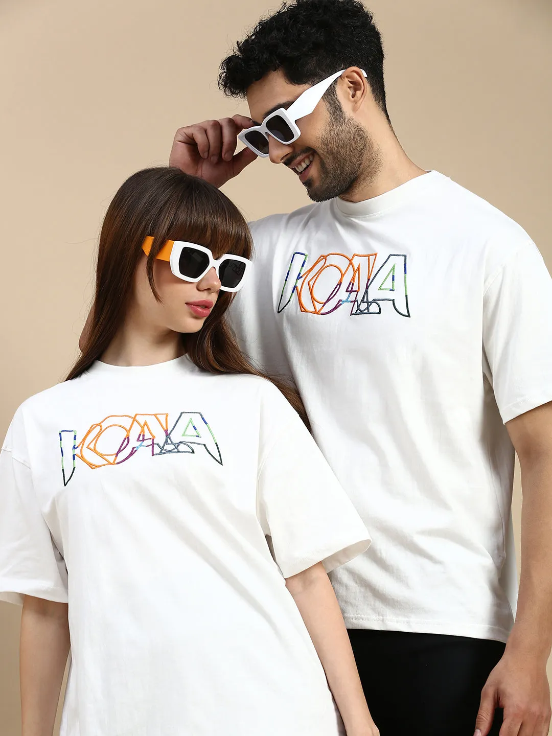 White Embroidered Logo Oversized Fit  White TShirt