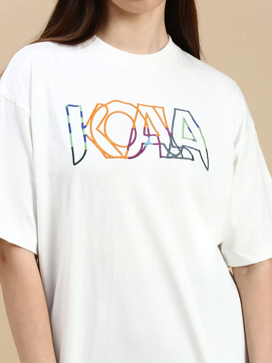 White Embroidered Logo Oversized Fit  White TShirt
