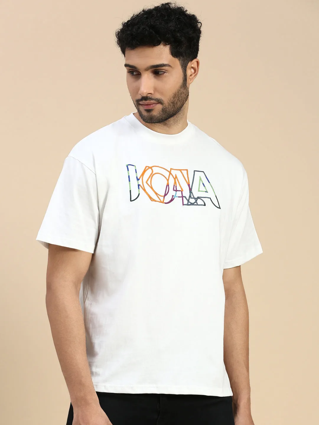 White Embroidered Logo Oversized Fit  White TShirt