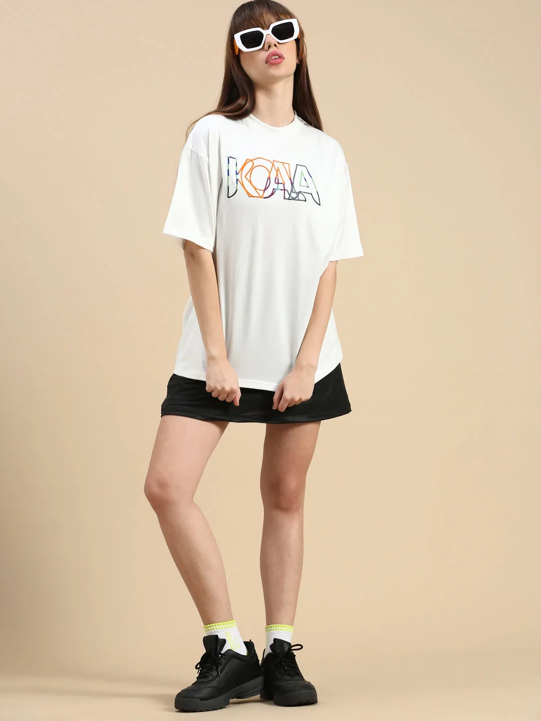White Embroidered Logo Oversized Fit  White TShirt