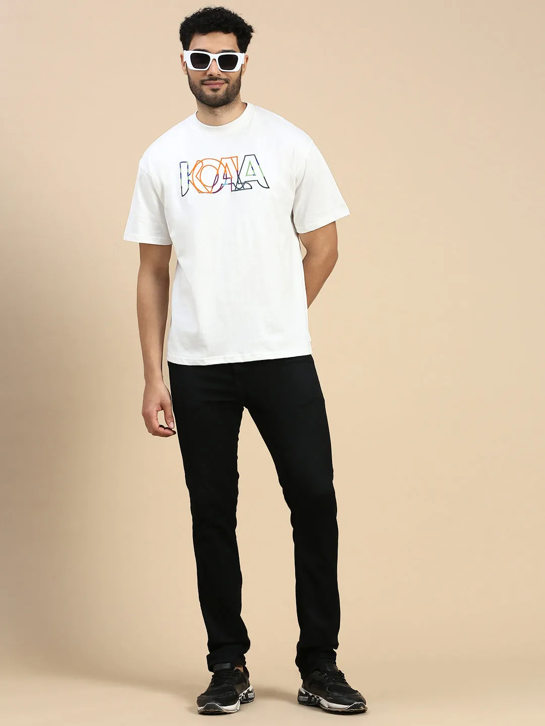 White Embroidered Logo Oversized Fit  White TShirt