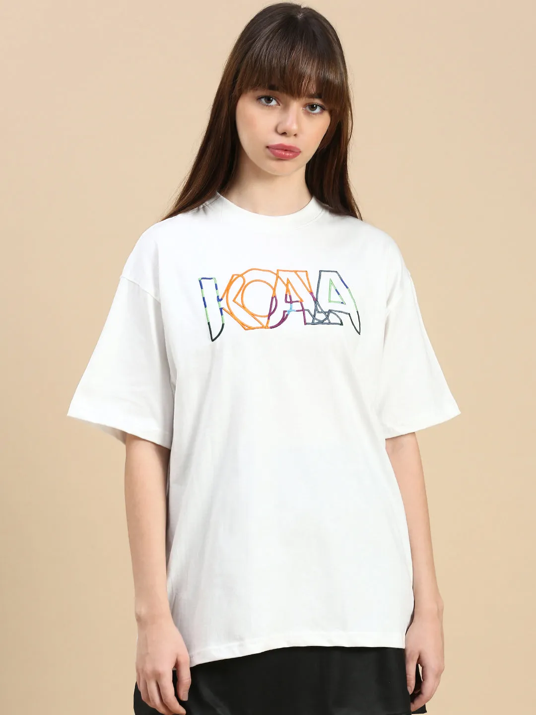 White Embroidered Logo Oversized Fit  White TShirt
