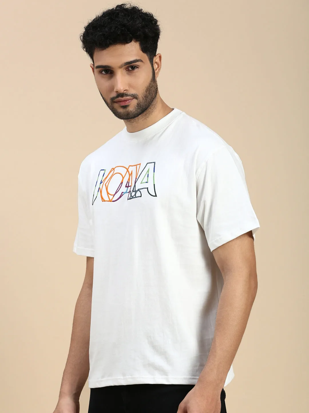 White Embroidered Logo Oversized Fit  White TShirt