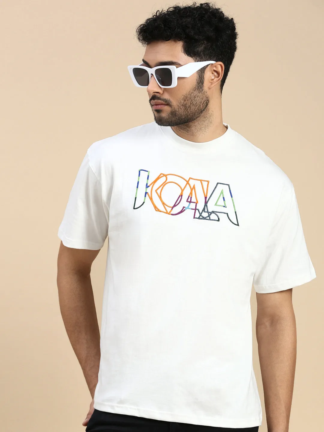 White Embroidered Logo Oversized Fit  White TShirt