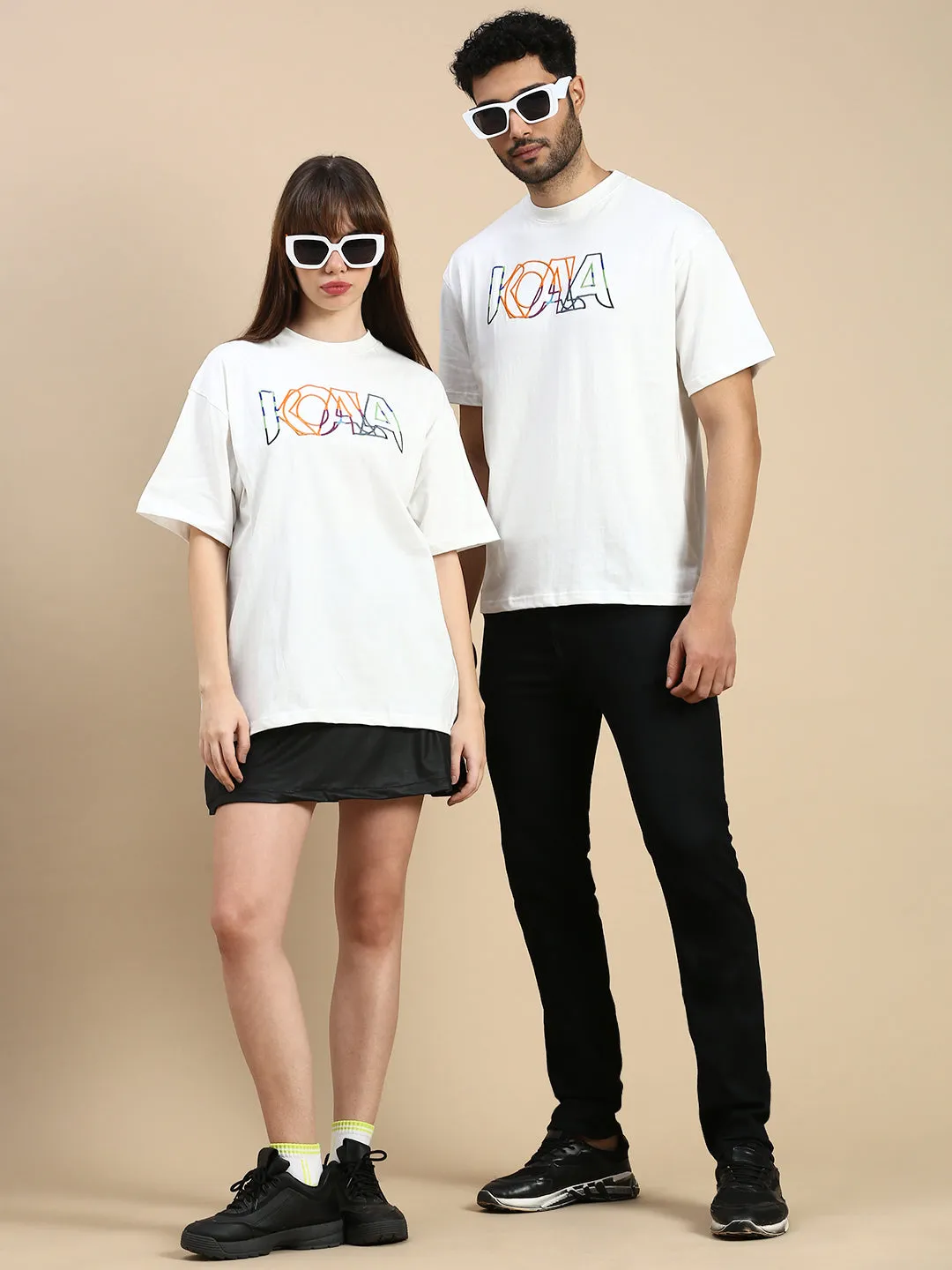 White Embroidered Logo Oversized Fit  White TShirt
