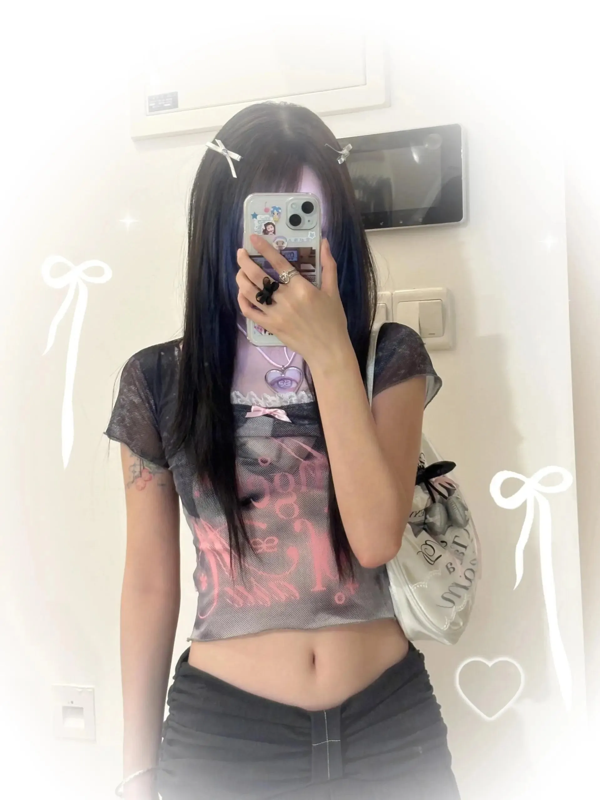 Y2K Mesh Tops mit Tie-Dye Grafik und quadratische